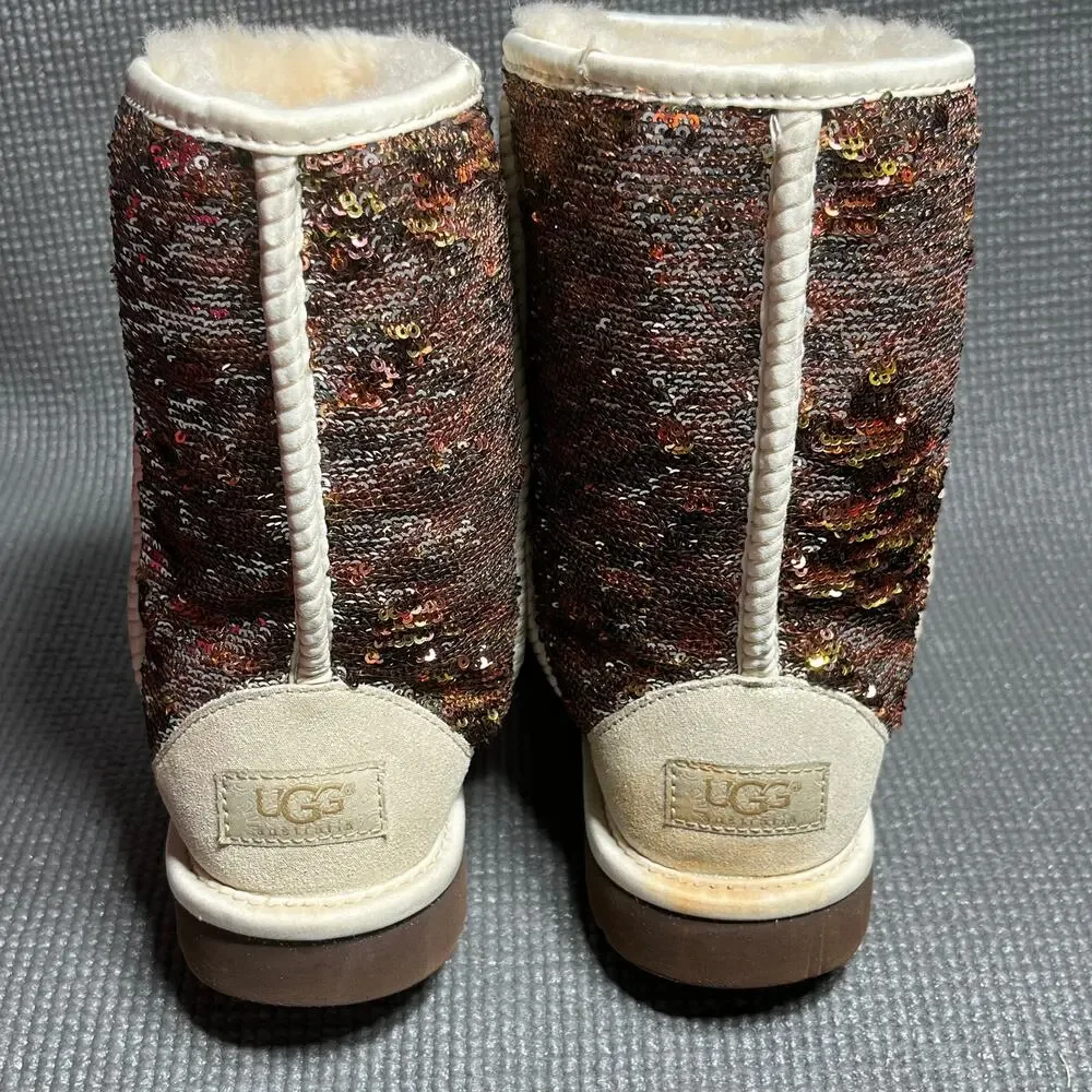 UGG Classic Short‎ Boots Womens Size 6 Multicolor Sequin Sparkling 3353 Pull On
